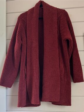 Barefoot Dreams CozyChic Women’s Cabin Cable Knit Cardigan Sweater Crimson